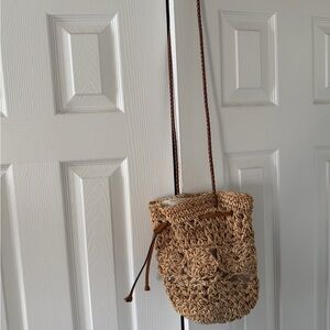 Tan Woven Bag with Leather details